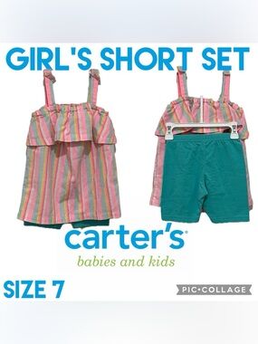 Girls Clothes Carter’s Outfit Linen Top and Matching Bike Shorts Size 7